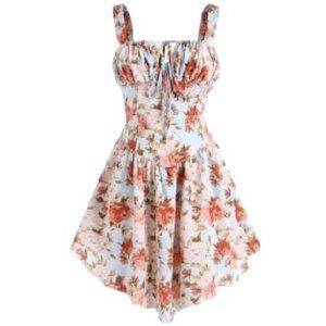 Cider Light Blue Floral Zip Up Satin Corset Cami Dress – Size M
